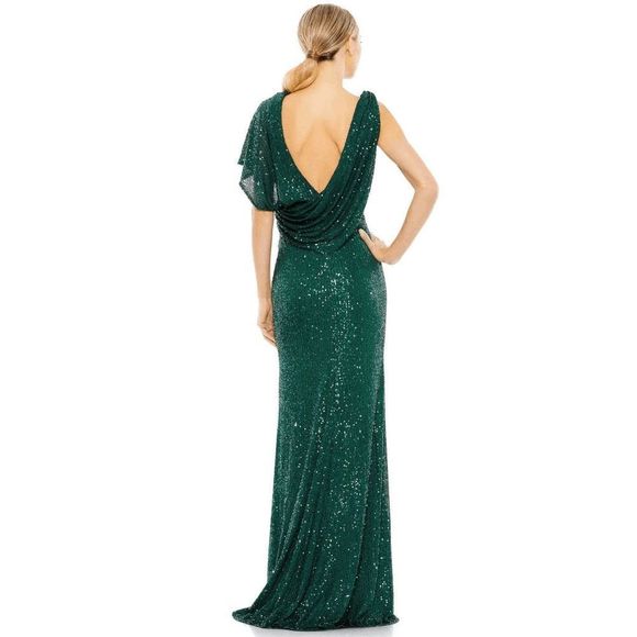 Ieena for Mac Duggal 26988 V-Neck Sequin Embellished Gown Emerald Green Size 18 - Picture 2 of 7